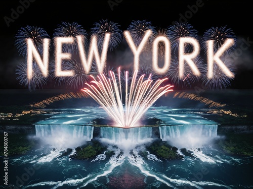 Niagara Majesty: New York's Iconic Waterfall Illuminated by Fireworks