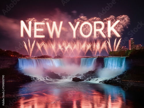 Niagara Majesty: New York's Iconic Waterfall Illuminated by Fireworks