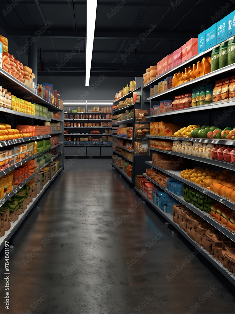 grocery store shelves filled with food
