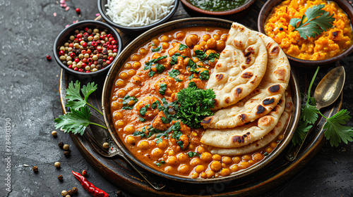 Thali dish of indian cuisine with chapatis photo
