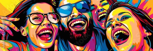 Pop art of a group of friends taking a selfie , illustration wallpaper