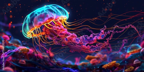 a jellyfish with neon color, illustration wallpaper