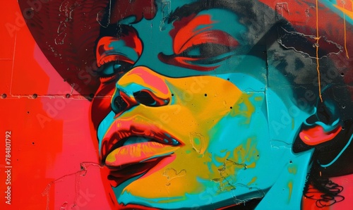 Street art of a portrait with a bold gradient background, illustration