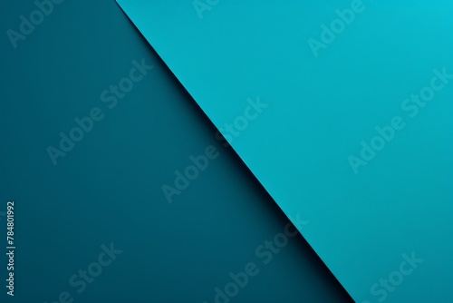 Cyan background with dark cyan paper on the right side  minimalistic background  copy space concept  top view  flat lay  high resolution