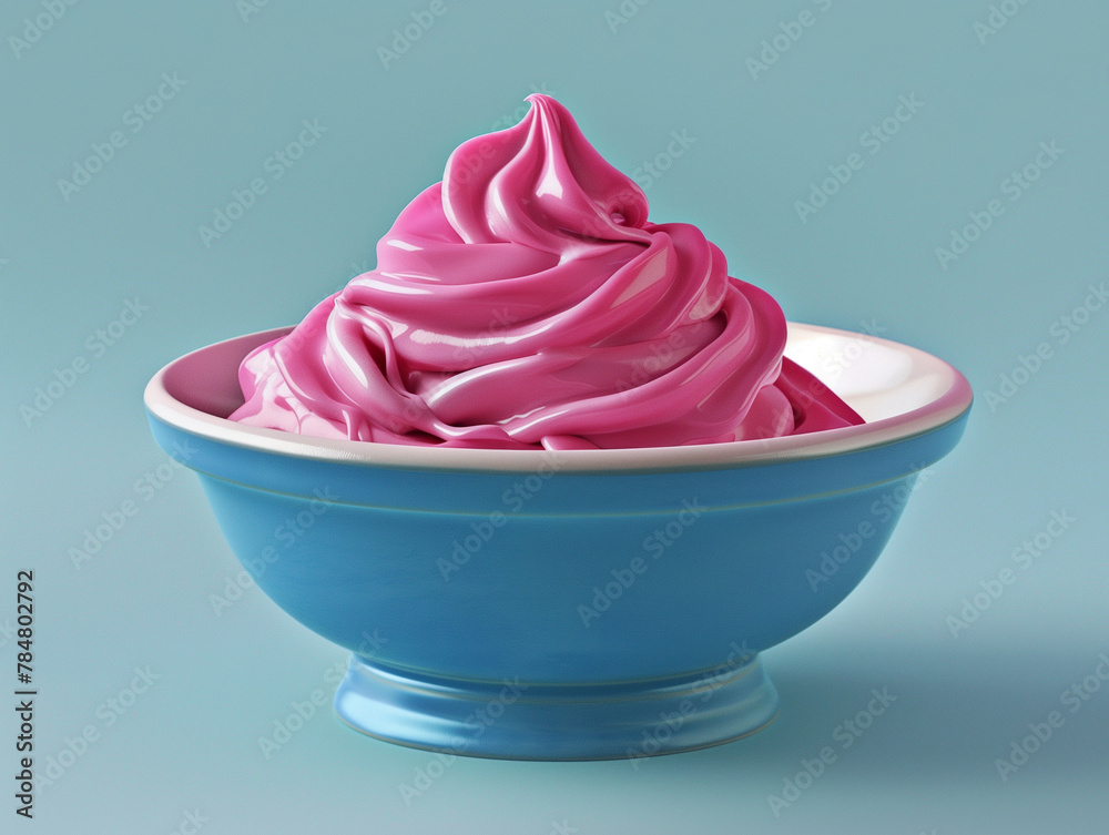 Coupelle de yaourt glacé à la mûre, myrtille ou framboise, yaourt nature bio ou organique sur fond bleue - obrazy, fototapety, plakaty 