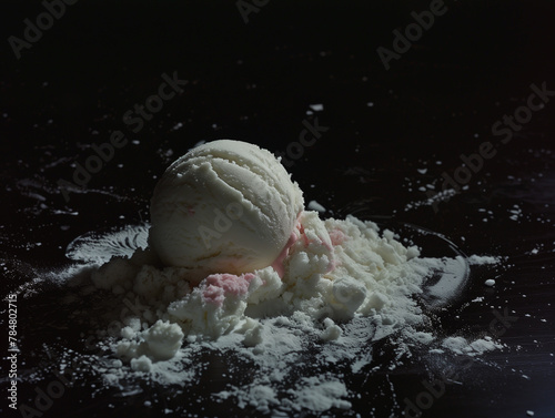 Glace au yaourt, une boule de glace sur fond noir photo