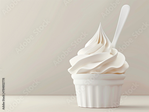 Petit pot de yaourt glacé, yaourt nature bio ou organique sur fond blanc, production de la ferme, produit d'exception, yaourt au lait de vache, brebis ou chèvre photo
