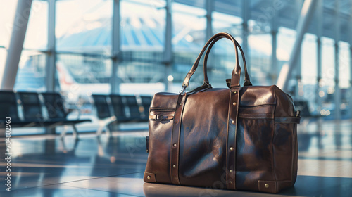 Travel bag with airport background photo