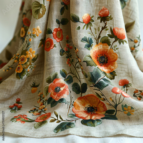 Vintage Floral digital print on linen fabric
