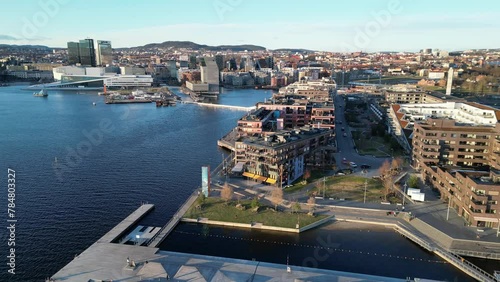 Drone footage of spring in Bjørvika, Oslo