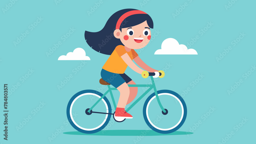 A girl is happily riding a bicycle vector illustration