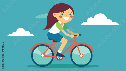 A girl is happily riding a bicycle vector illustration