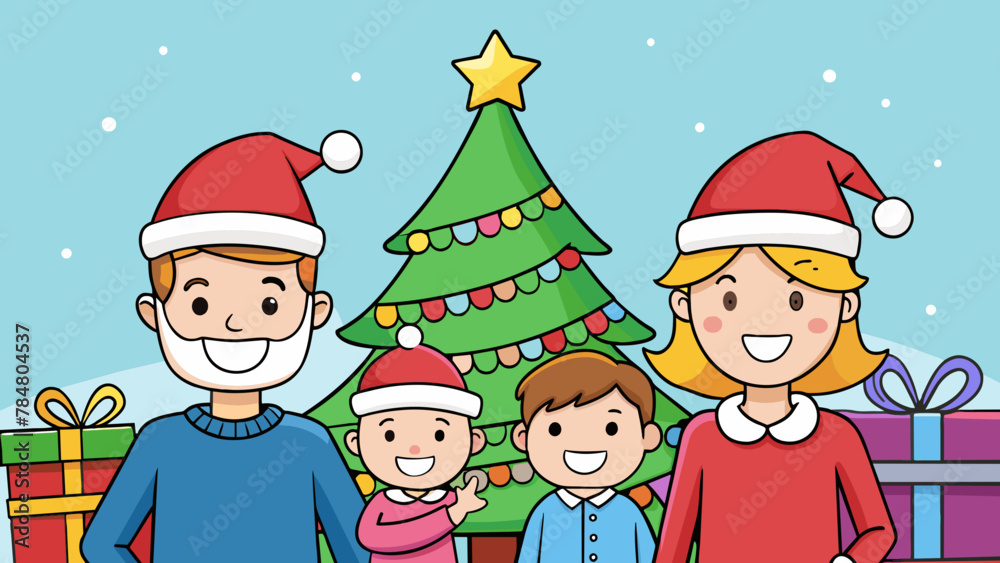 Happy mom dad and kid celebrating Christmas doing vector illustration Happy mom dad and kid celebrating Christmas doing vector illustration