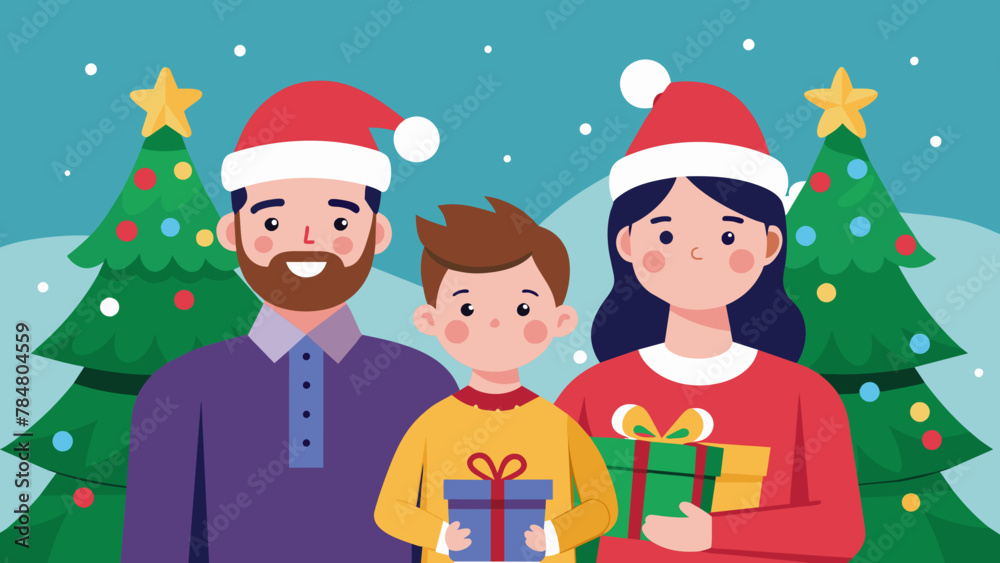 Happy mom dad and kid celebrating Christmas doing vector illustration Happy mom dad and kid celebrating Christmas doing vector illustration