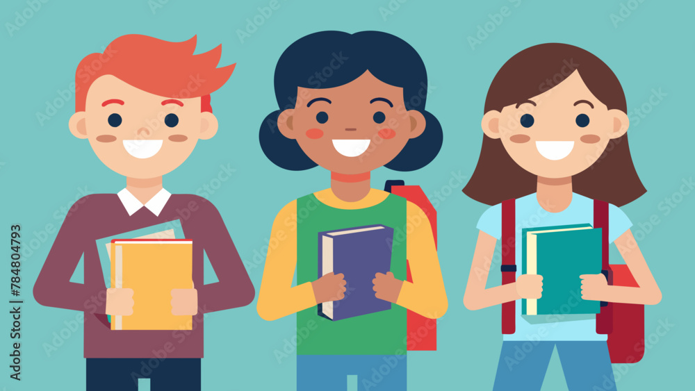 Students with new books vector illustration Students with new books vector illustration