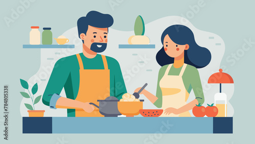 Husband and wife are cooking together vector illustration © Shiju Graphics