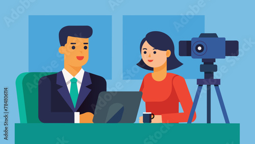 interview with a famous person television vector illustration