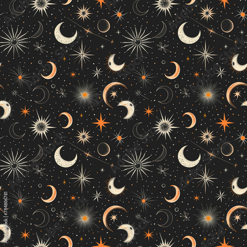 Design a pattern inspired by celestial bodies like stars and moons