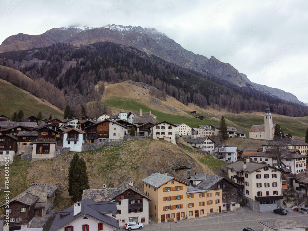 The mountain village of Splugen in Switzerland