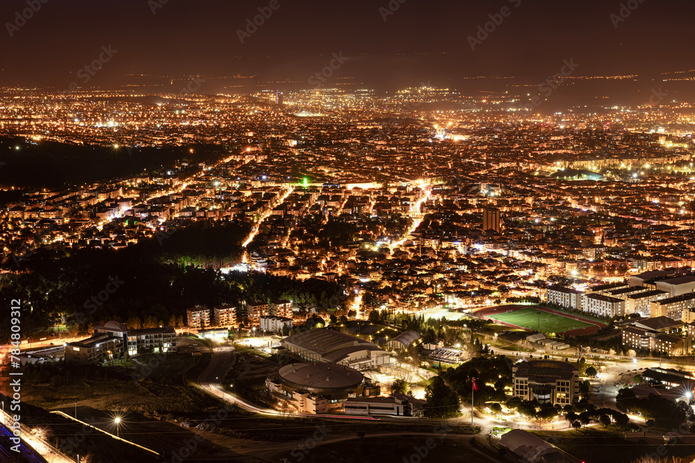 Denizli Turkey - 26 February 2024; Denizli Seyir Hill. The giant metal rooster, which was built in the urban forest and is the symbol of Denizli City with panoramic city view.