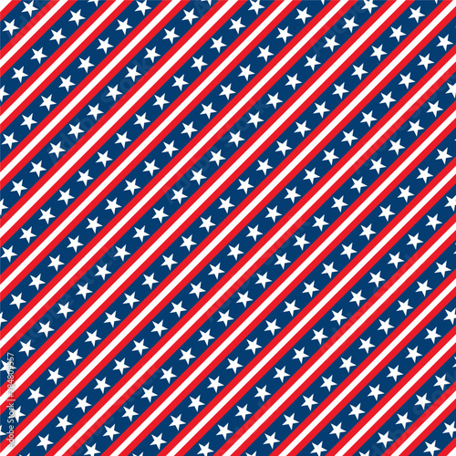 Square vector illustration, pattern, blue, white and red stripes. Seamless Pattern, Starry Striped Pattern, Copy Space, Illustration for Text and Advertisement, Wrapping Paper