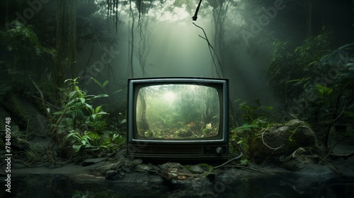 television in the center of the jungle