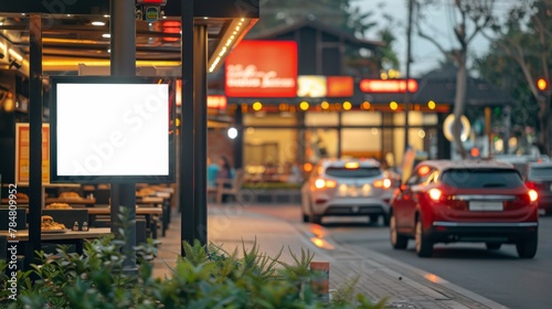 Drive-Thru Menu Board Mockup at Fast Food Restaurant, AI Created photo