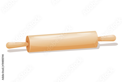 Vector wooden rolling pin element of kitchen tools for cooking and baking isolated on a white background.