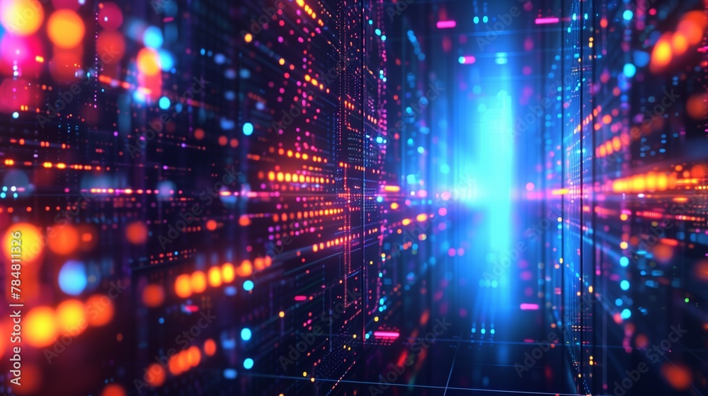 Digital electronic technology glowing background. Blockchain technology wallpaper. Computer network shiny poster. Bright lights. Raster bitmap digital illustration. AI artwork. Digital electronic technology glowing background. Blockchain technology wallpaper. Computer network shiny poster. Bright lights. Raster bitmap digital illustration. AI artwork.