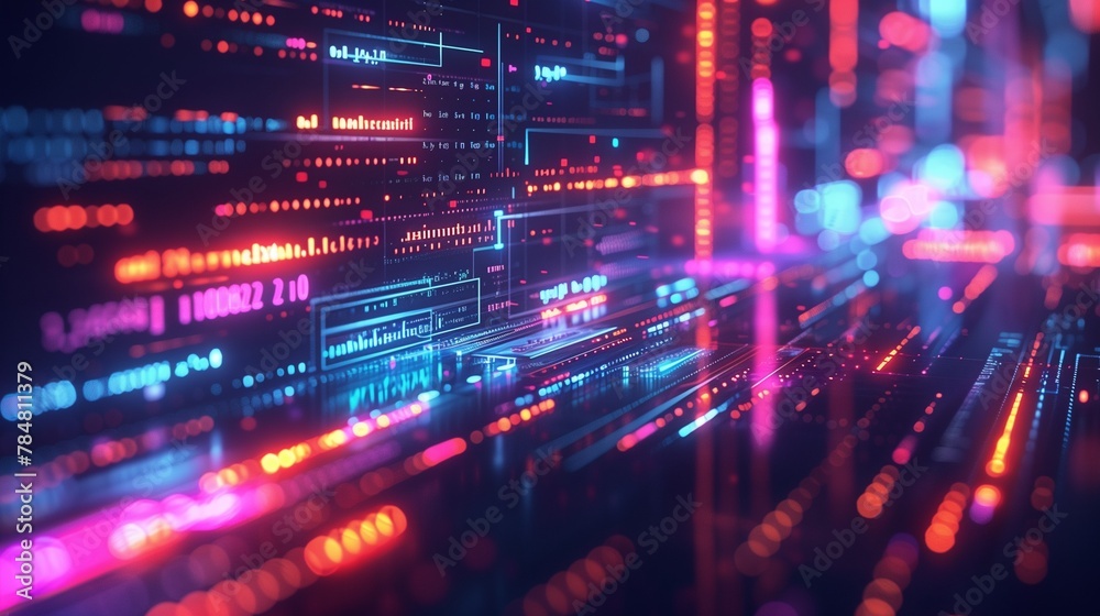 Digital electronic technology glowing background. Blockchain technology wallpaper. Computer network shiny poster. Bright lights. Raster bitmap digital illustration. AI artwork. Digital electronic technology glowing background. Blockchain technology wallpaper. Computer network shiny poster. Bright lights. Raster bitmap digital illustration. AI artwork.