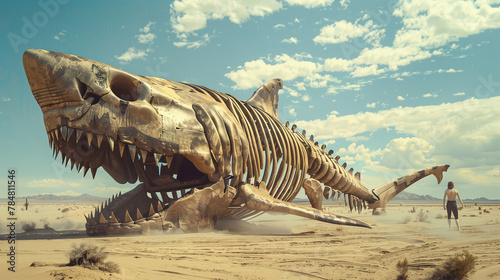 Giant shark skeleton in desert at sunset © DigitalArtMarc
