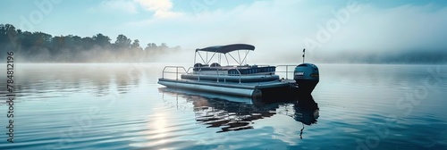 photo of a pontoon boat on the water  photo