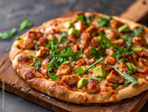 Pizza California Club Avocado Chicken Arugula Mozzarella Cheese Slice Whole Box Background Image