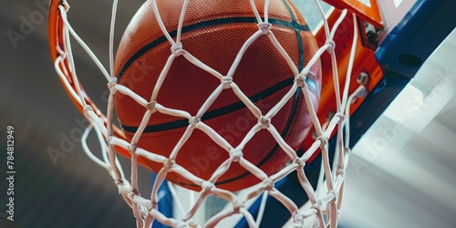 Basketball in a hoop and net with backboard - professional basketball hope - scoring a point nothing but net