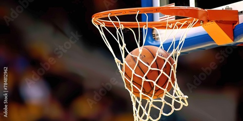 Basketball in a hoop and net with backboard - professional basketball hope - scoring a point nothing but net © Steph