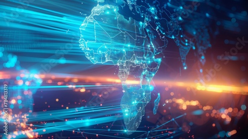 Digital map of Africa, concept of global network and connectivity, high speed data transfer and cyber technology, business exchange, information and telecommunication