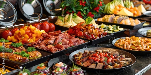 photo of delicious buffet with food on trays