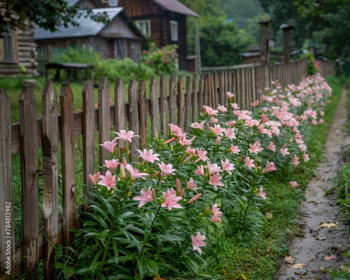 bright row of flowers along a wooden picket fence