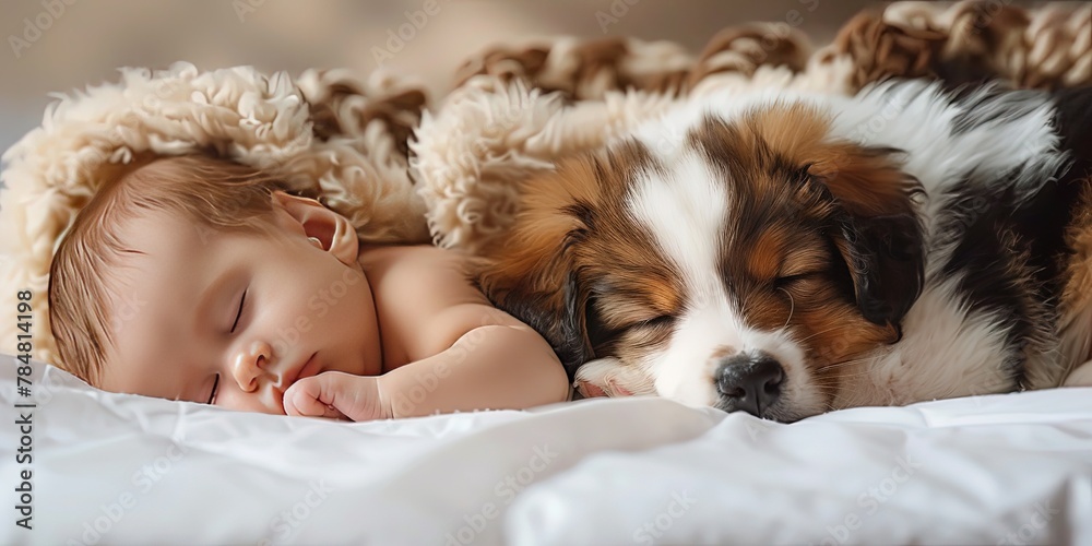 young puppy sleeping with baby 