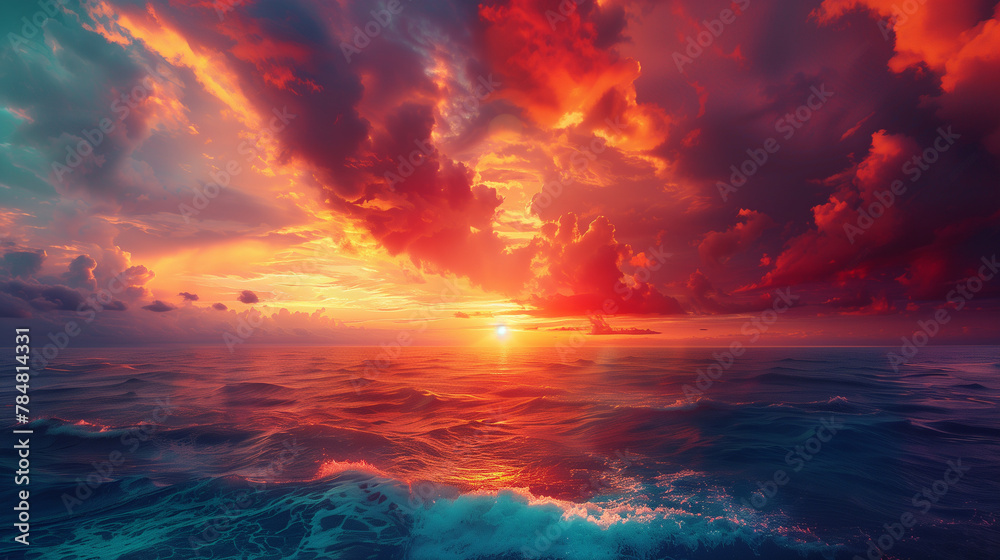 A beautiful sunset over the ocean with a few clouds in the sky A beautiful sunset over the ocean with a few clouds in the sky