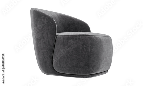 Modern gray Velvet fabric armchair isolated on white background. Furniture Collection