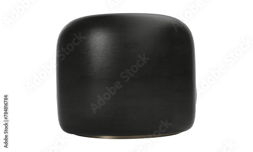 Modern black leather round armchair with metallic legs isolated on white background. Furniture Collection.