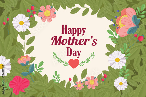 Happy Mothers Day poster with floral flowers. 