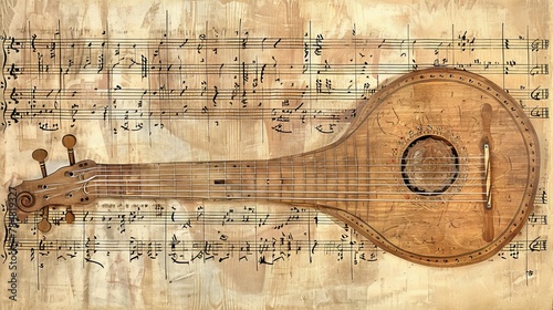 A detailed depiction of Renaissance lute tablature, showcasing the method of musical notation used in the 16th century, provides insight into historical music practices and notation techniques.
 photo