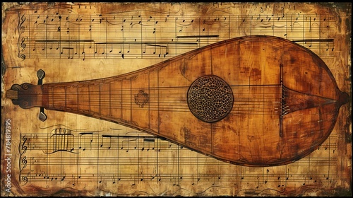 A detailed depiction of Renaissance lute tablature, showcasing the method of musical notation used in the 16th century, provides insight into historical music practices and notation techniques.
 photo