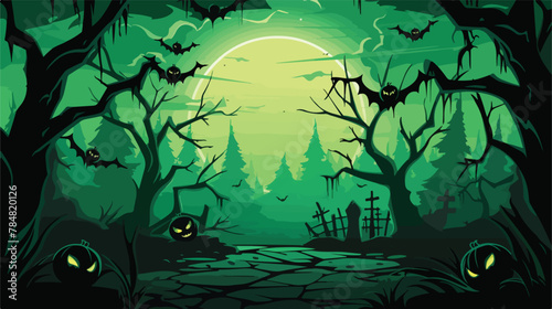 Vector image halloween green background with trees