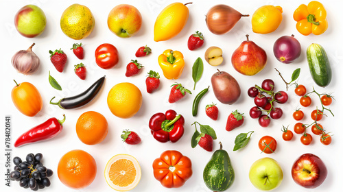 A lot of different fruits and vegetables isolated