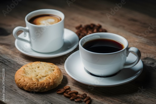 Morning essentials coffee  biscuit  and a serene white cup