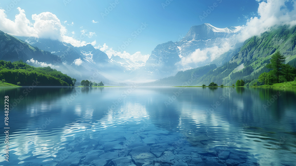 A beautiful lake with mountains in the background