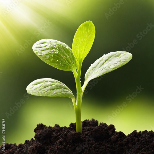 Young plants grow through fertile soil or black soil